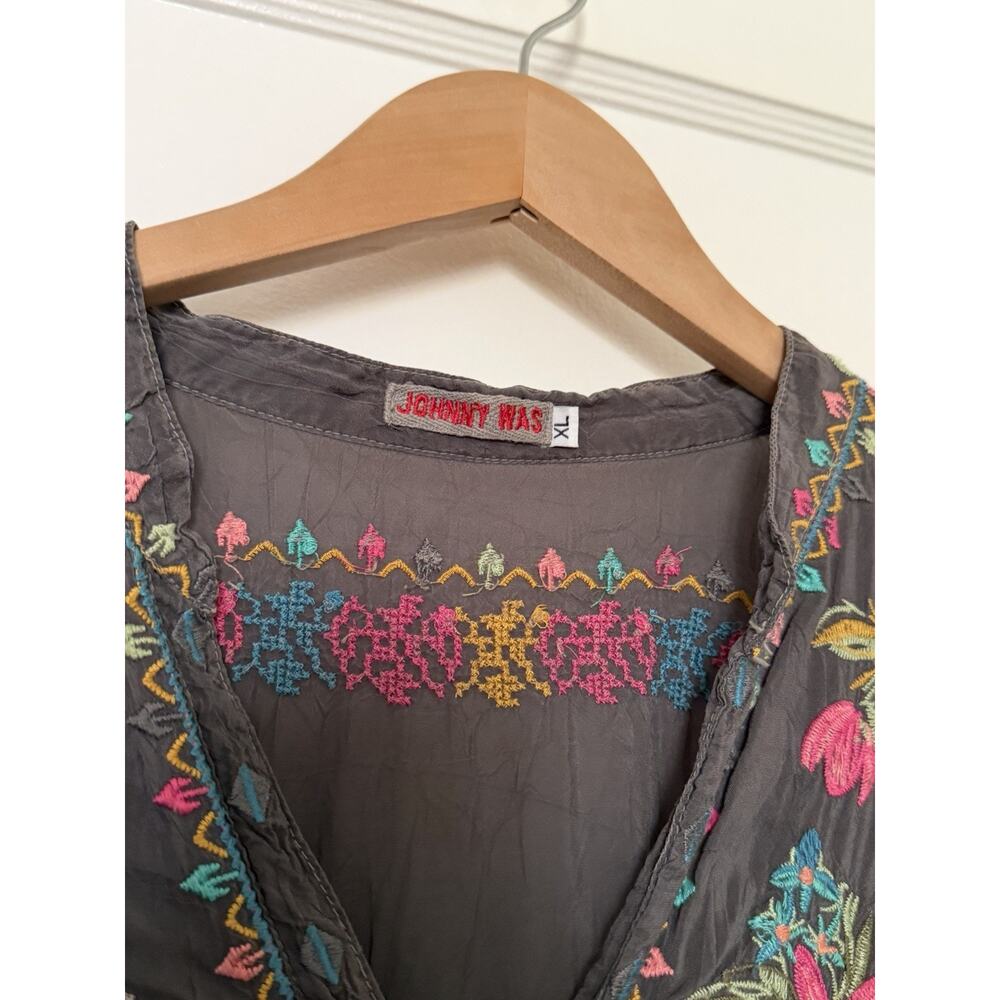 Johnny Was Tunic Shirt Dress Grey Feather Embroidered Pastel‎ Boho Sz XL - Picture 3 of 8